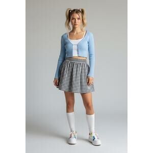 Y2K Abercrombie & Fitch Blue White Gingham Pleated Mini Skirt 100% Cotton Small